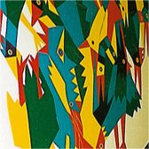 Erster Preis im Kunst-am-Bau-Wettbewerb Einkaufszentrum „Ziel“ Henningsdorf Dreiteiliges Relief (über drei Etagen) Fichte, bemalt 1996