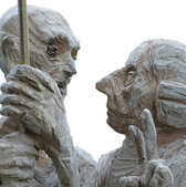 <p>
	<strong>Friedrich und Fähnrich</strong> Eiche, bemalt, assembliert (Detailansicht) 2012</p>
